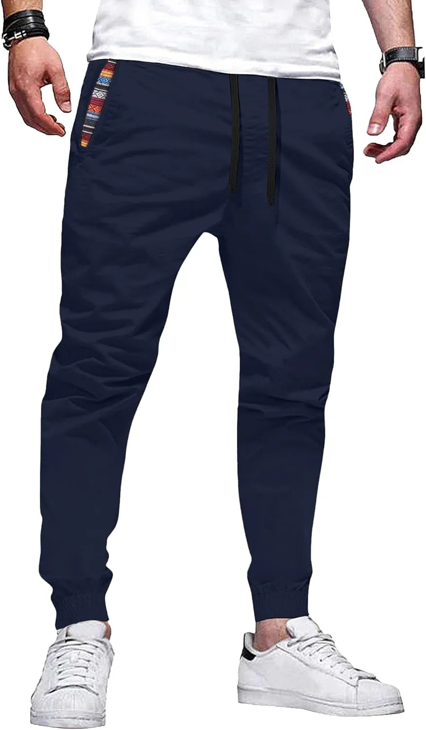 HOTake Mens Joggers Pants Elastic Waistband Khaki Pants Mens Drawstring Casual Pants with Signature Pockets
