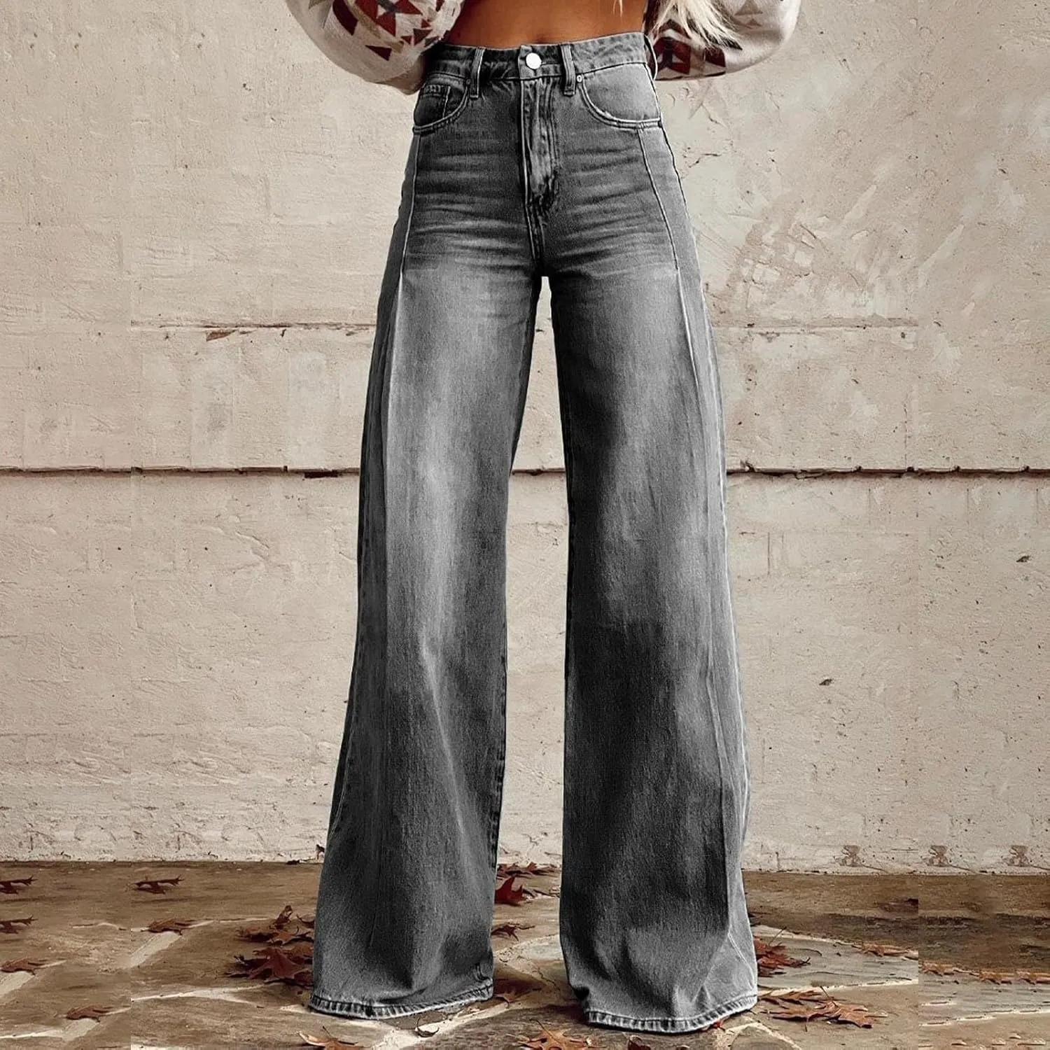 Jeans for Women Baggy Boyfriend Denim Pants Vintage High Waisted Wide Leg Jeans Woman with Pockets Stretchy Pant