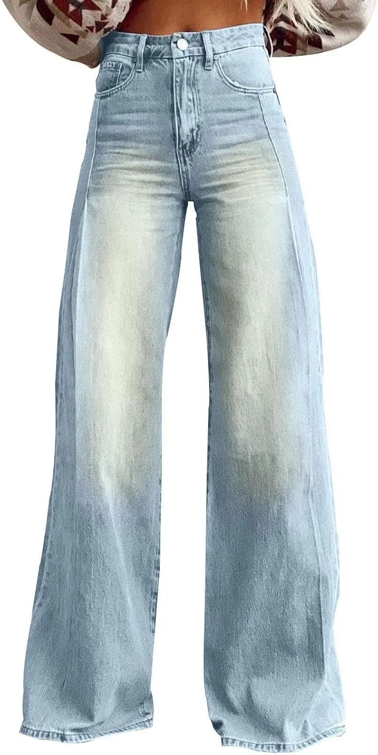 Jeans for Women Baggy Boyfriend Denim Pants Vintage High Waisted Wide Leg Jeans Woman with Pockets Stretchy Pant