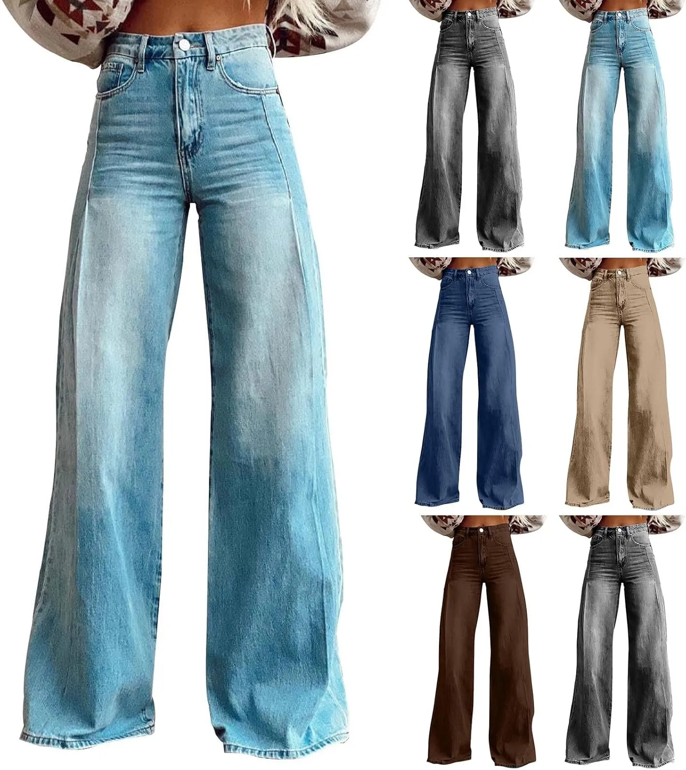 Jeans for Women Baggy Boyfriend Denim Pants Vintage High Waisted Wide Leg Jeans Woman with Pockets Stretchy Pant