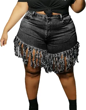 JEKE-DG Women Frayed Raw Denim Shorts High Waisted Tassels Stretchy Short Pants Hem Short Jeans Clubwear Jeans Short