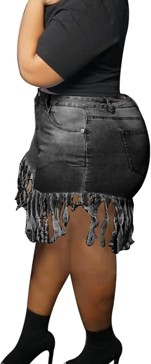 JEKE-DG Women Frayed Raw Denim Shorts High Waisted Tassels Stretchy Short Pants Hem Short Jeans Clubwear Jeans Short