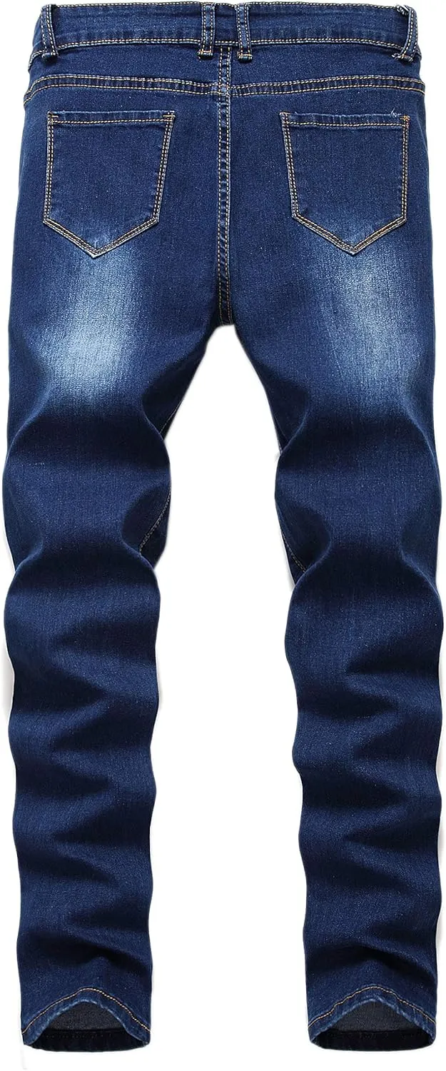 Kihatwin Big Boy's Casual Skinny Ripped Jeans Slim Fit Distressed Zipper Pants with Holes