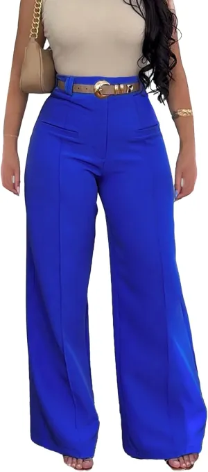 LAJIOJIO Wide Leg Dress Pants for Women Dressy Business Casual High Waisted Straight Leg Work Office Trousers Slacks