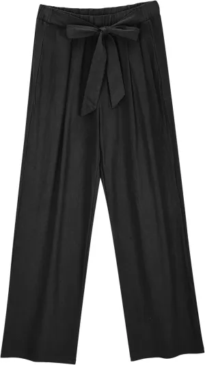 Lastesso Womens Linen Pants Elastic Waistband Wide Leg Slacks Plus Size Cute Summer Lounge Trousers Casual Summer Pant