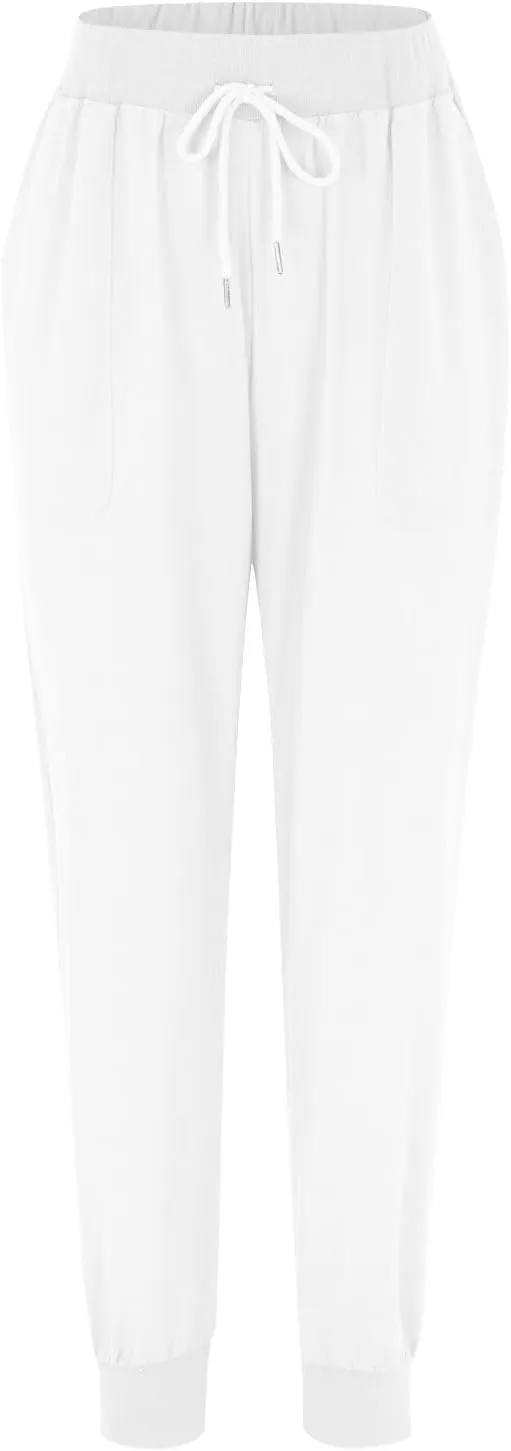 Linen Joggers for Women Casual Elastic High Waist Pants Drawstring Tapered Pants Sumemr Lightweight Trousers with Pockets