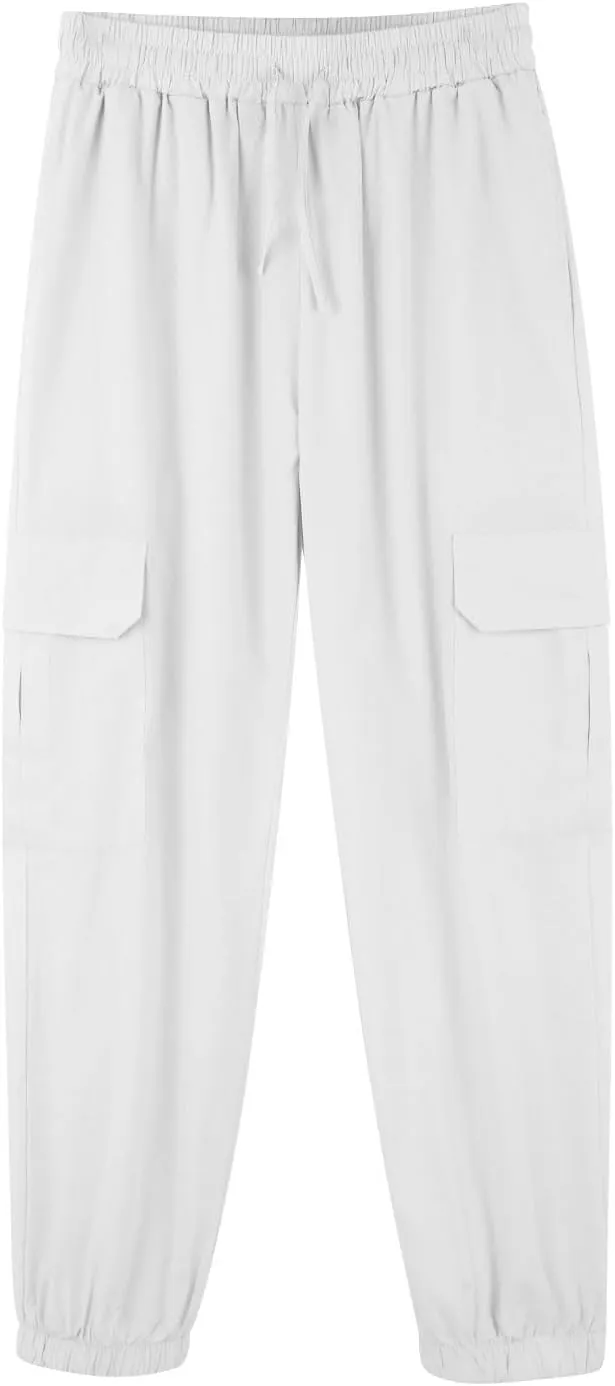 Linen Pants Mens Solid Beach Casual Tapered Pants Summer Vacation Drawstring Trousers Outdoor Plain Holiday Slacks