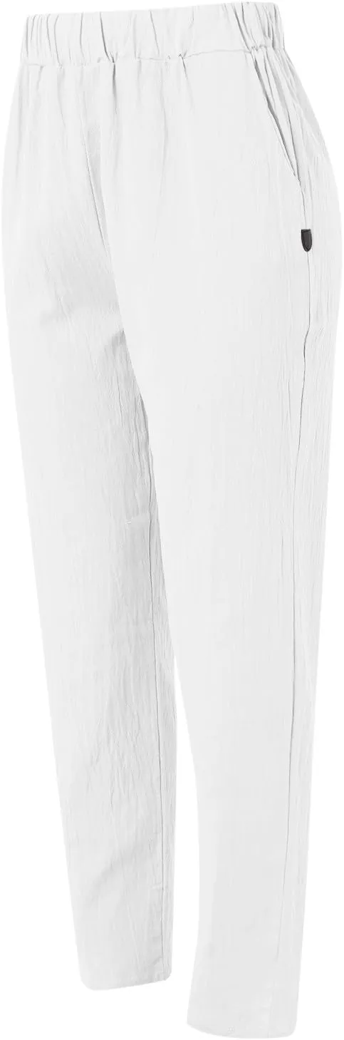 Linen Pants Women Lightweight High Waist Palazzo Trousers with Pockets Casual Solid Going Out Travel Beach Clothes