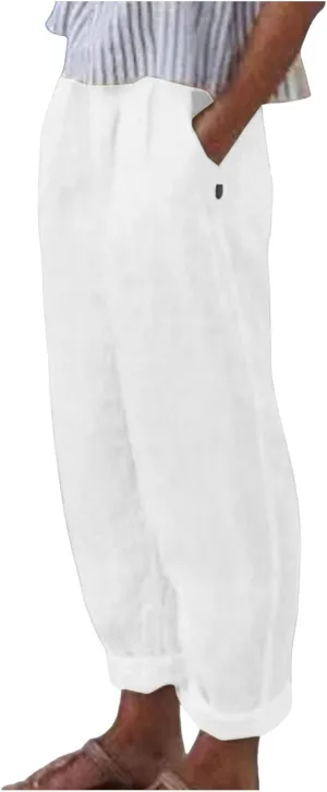 Linen Pants Women Lightweight High Waist Palazzo Trousers with Pockets Casual Solid Going Out Travel Beach Clothes