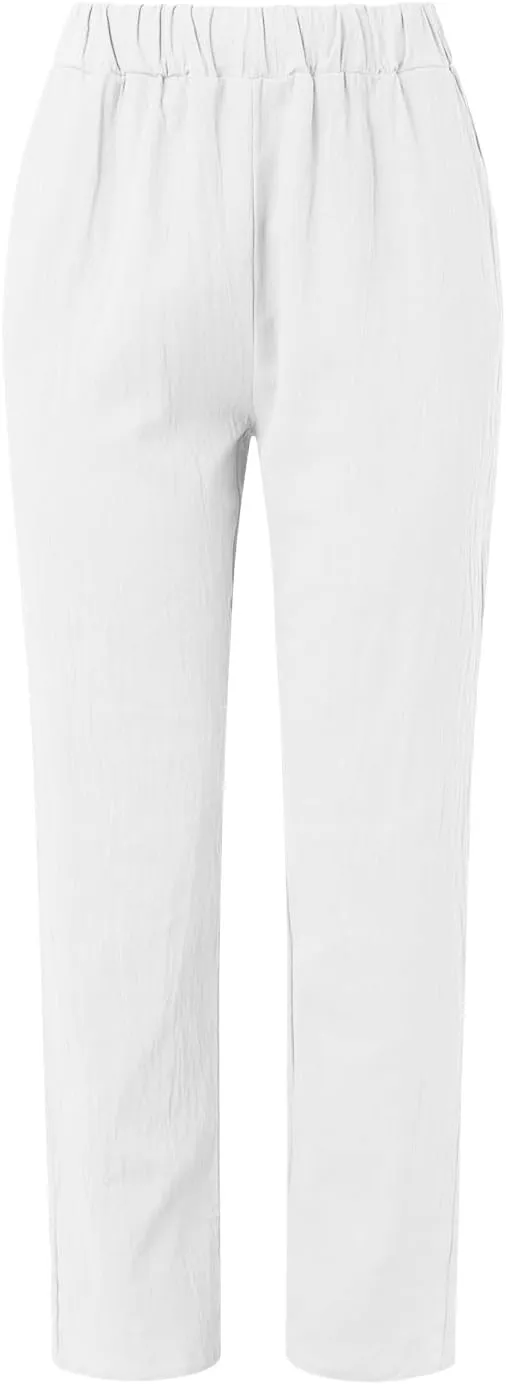 Linen Pants Women Lightweight High Waist Palazzo Trousers with Pockets Casual Solid Going Out Travel Beach Clothes