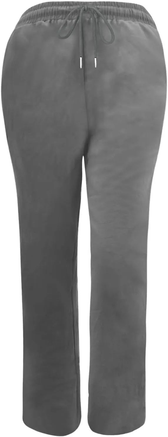 Linen Pants Women Summer Casual Lounge Pants Elastic High Waisted Long Pants Loose Fit Trousers with Pockets Slacks