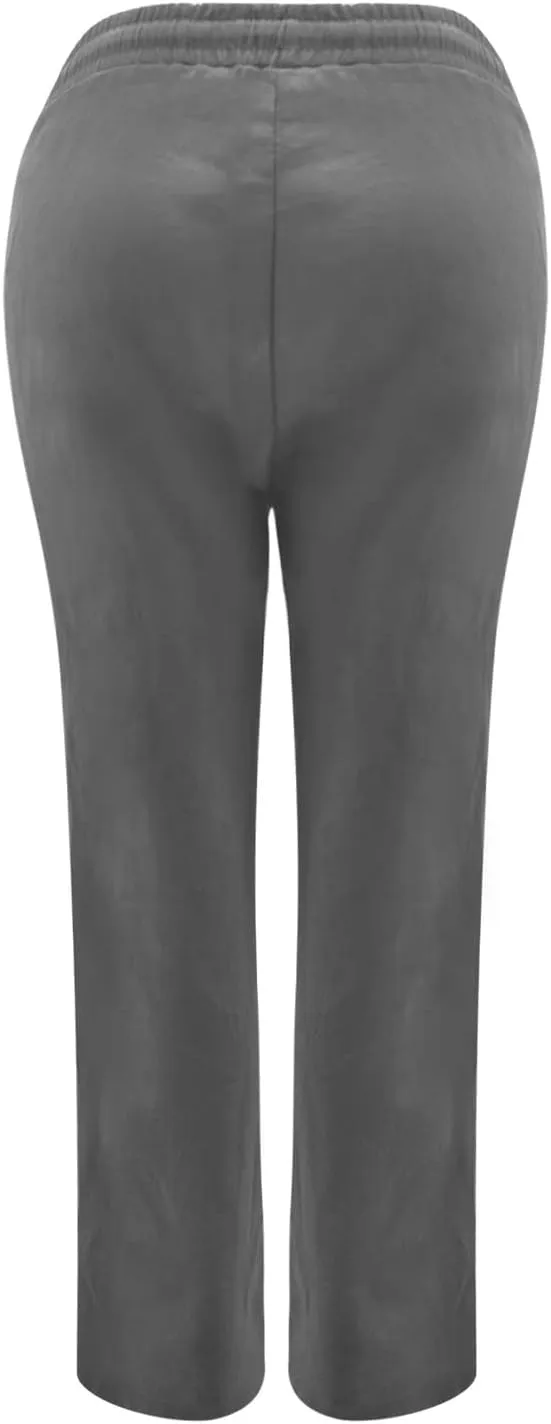 Linen Pants Women Summer Casual Lounge Pants Elastic High Waisted Long Pants Loose Fit Trousers with Pockets Slacks