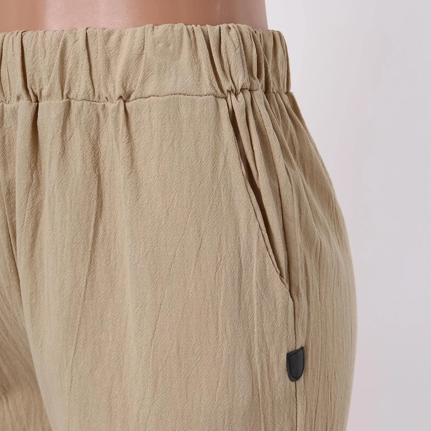 Linen Pants Women Summer Leg Pants Fashion Drawstring Elastic Trousers Comfy Straight Leg Long Pants with Pockets