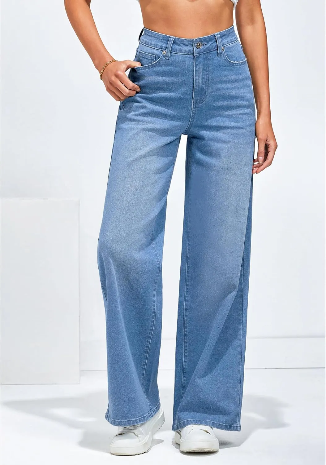 LookbookStore Wide Leg Jeans for Women High Waisted Stretchy Denim Jeans Fashion Baggy Trouser Jean Pants with Pockets