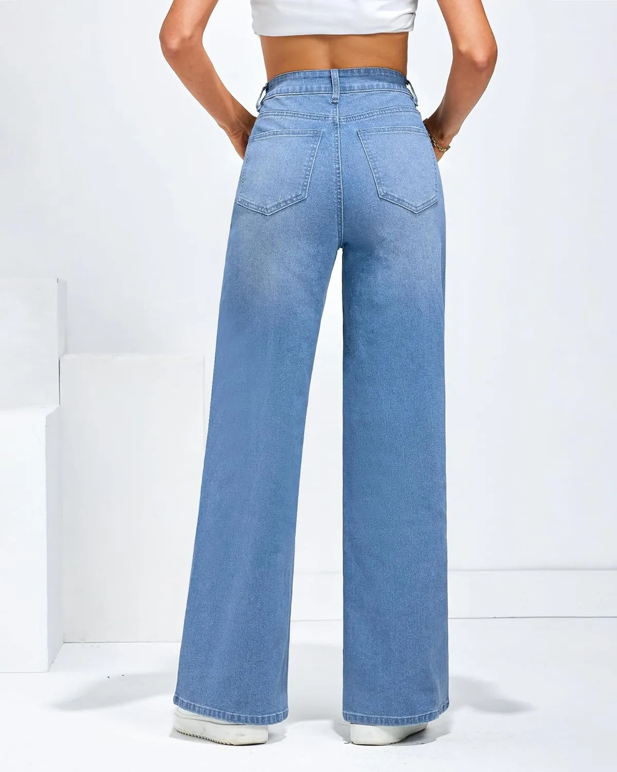 LookbookStore Wide Leg Jeans for Women High Waisted Stretchy Denim Jeans Fashion Baggy Trouser Jean Pants with Pockets