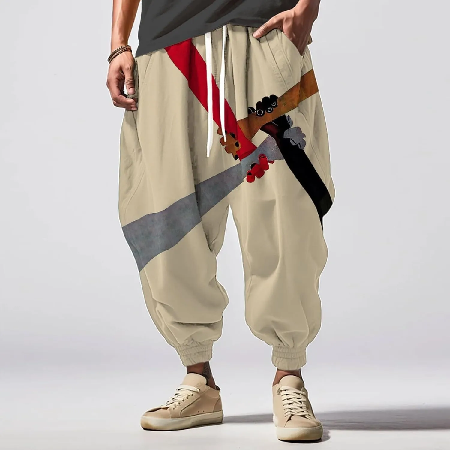 Loose Drop Crotch Trousers Street Feel Casual Sweatpants Baggy Elastic Drawstring Waist Aladdil Hippie Pant Baggy