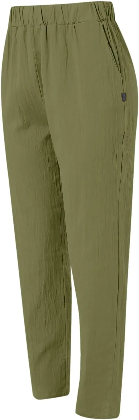 Lounge Linen Pants Women Casual Summer Loose Boho Straight Leg Solid Color High Waist Linen Pants Plus Size Lounge Trousers