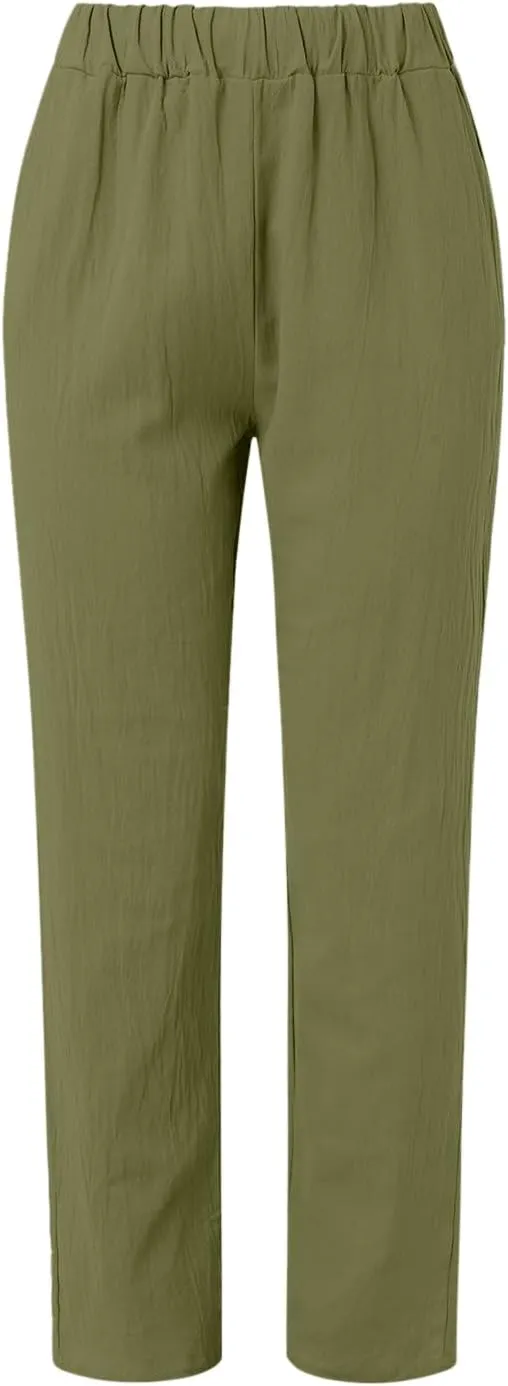 Lounge Linen Pants Women Casual Summer Loose Boho Straight Leg Solid Color High Waist Linen Pants Plus Size Lounge Trousers