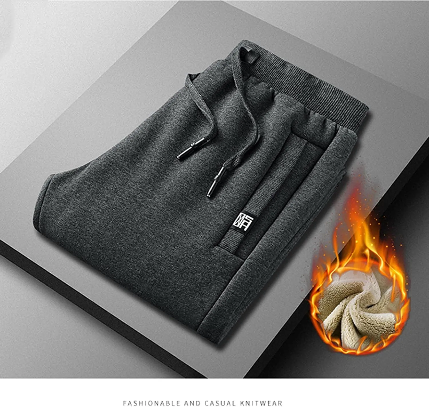 Lounge Pants for Men 2023 Casual Stylish Drawstring Elastic Waist Solid Warm Pant with Pockets Thickened Trousers