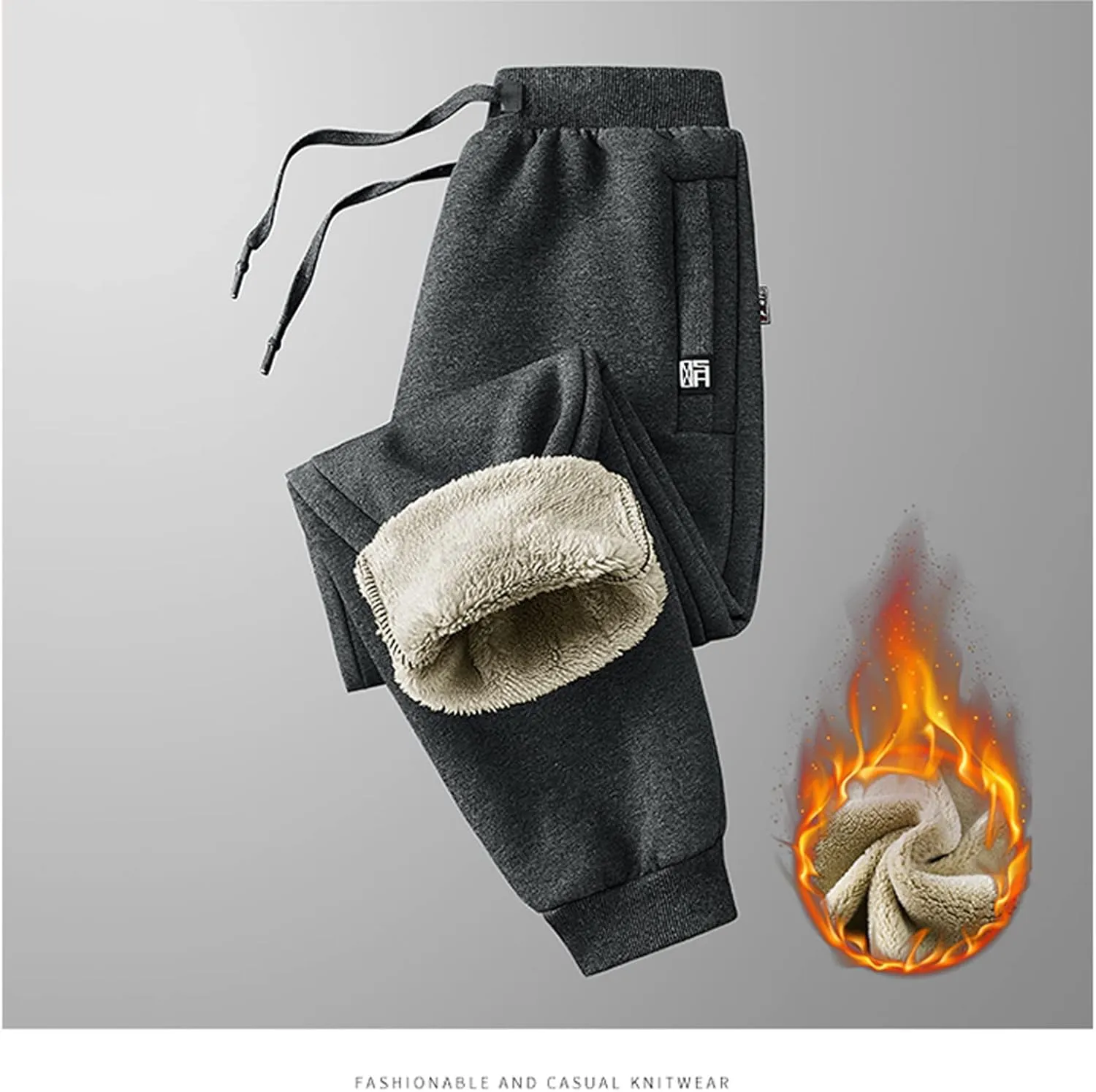 Lounge Pants for Men 2023 Casual Stylish Drawstring Elastic Waist Solid Warm Pant with Pockets Thickened Trousers