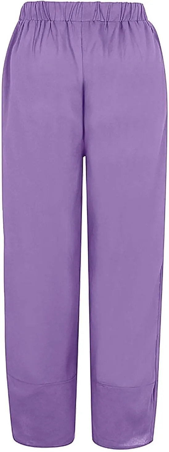 Lpmadey Women Cotton Linen Capris Pants Front Slit Elastic Waist Casual Pant Summer Solid Lounge Cropped Trouser with Pockets