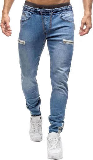Maiyifu-GJ Men's Slim Fit Stretch Joggers Jeans Drawstring Elastic Waist Tapered Leg Denim Pants Hip Hop Jeans Streetwear