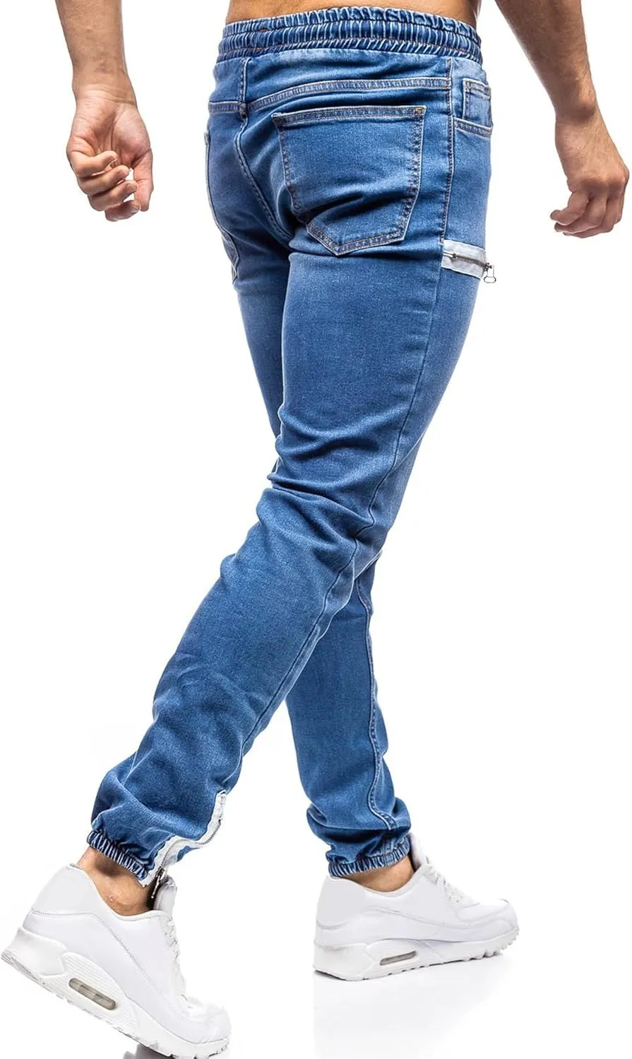 Maiyifu-GJ Men's Slim Fit Stretch Joggers Jeans Drawstring Elastic Waist Tapered Leg Denim Pants Hip Hop Jeans Streetwear