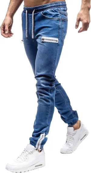 Maiyifu-GJ Men's Slim Fit Stretch Joggers Jeans Drawstring Elastic Waist Tapered Leg Denim Pants Hip Hop Jeans Streetwear