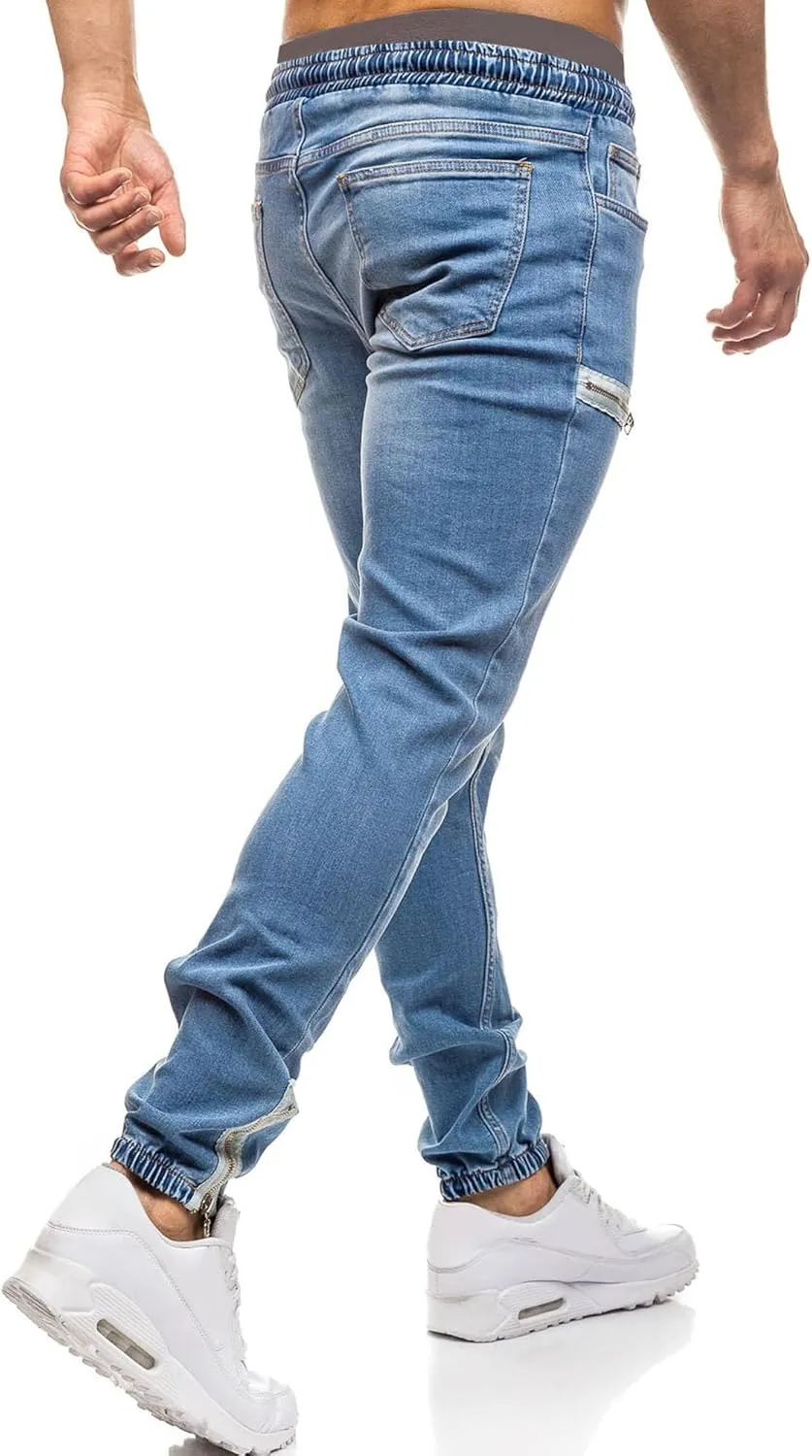 Maiyifu-GJ Men's Slim Fit Stretch Joggers Jeans Drawstring Elastic Waist Tapered Leg Denim Pants Hip Hop Jeans Streetwear