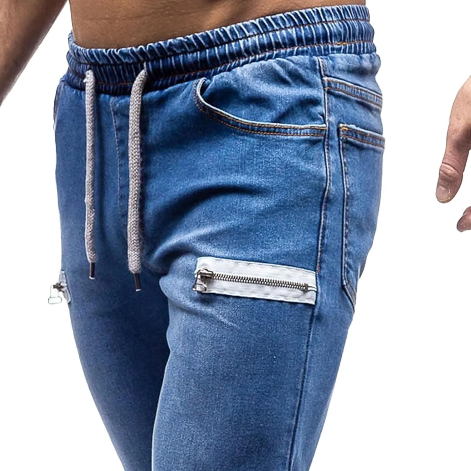 Maiyifu-GJ Men's Slim Fit Stretch Joggers Jeans Drawstring Elastic Waist Tapered Leg Denim Pants Hip Hop Jeans Streetwear