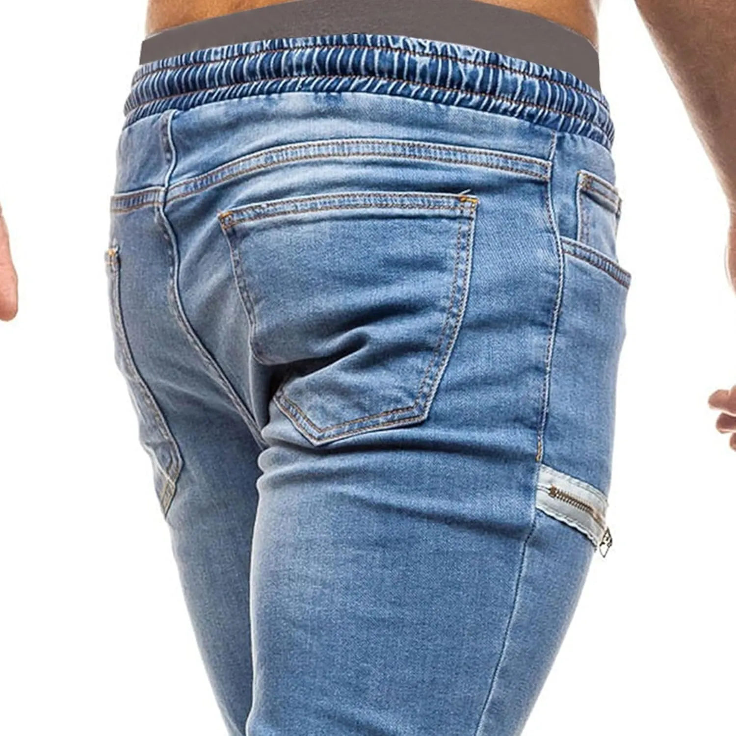 Maiyifu-GJ Men's Slim Fit Stretch Joggers Jeans Drawstring Elastic Waist Tapered Leg Denim Pants Hip Hop Jeans Streetwear