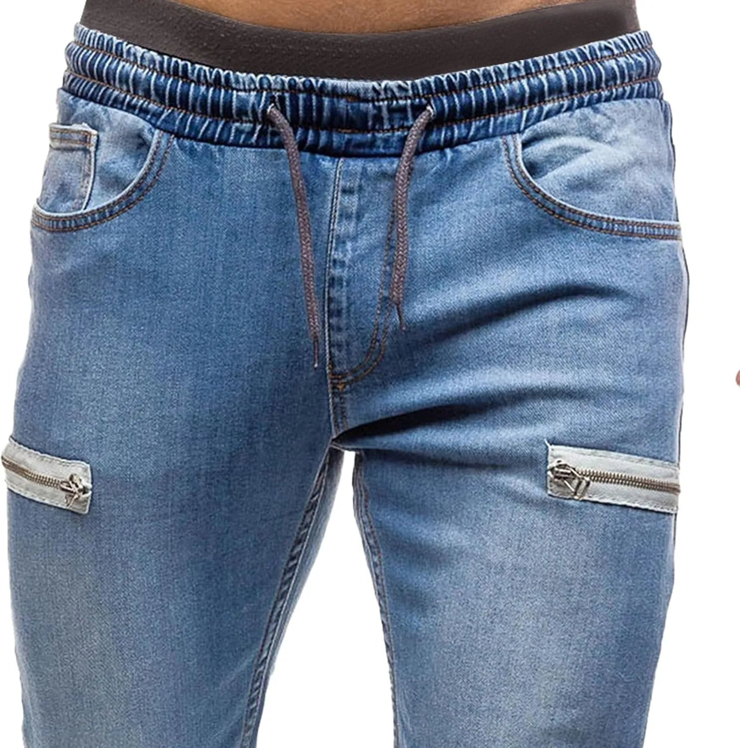 Maiyifu-GJ Men's Slim Fit Stretch Joggers Jeans Drawstring Elastic Waist Tapered Leg Denim Pants Hip Hop Jeans Streetwear