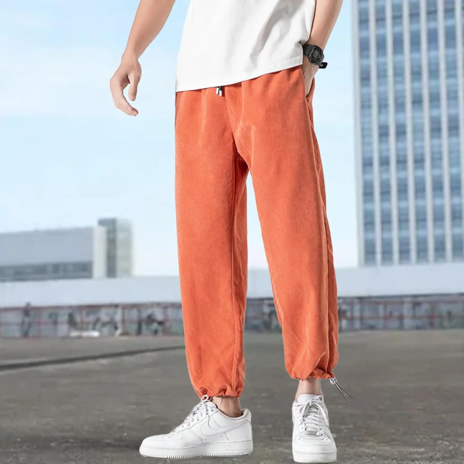 Men Casual Pants Plus Size Plain Trousers Elastic Waist Drawstring Slacks Classic Basic Summer Vacation Lounge Pants