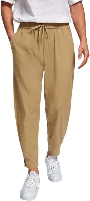 Men Linen Pants Casual Elastic Waist Trousers Summer Beach Vacation Lightweight Pants Drawstring Slacks with Pocket