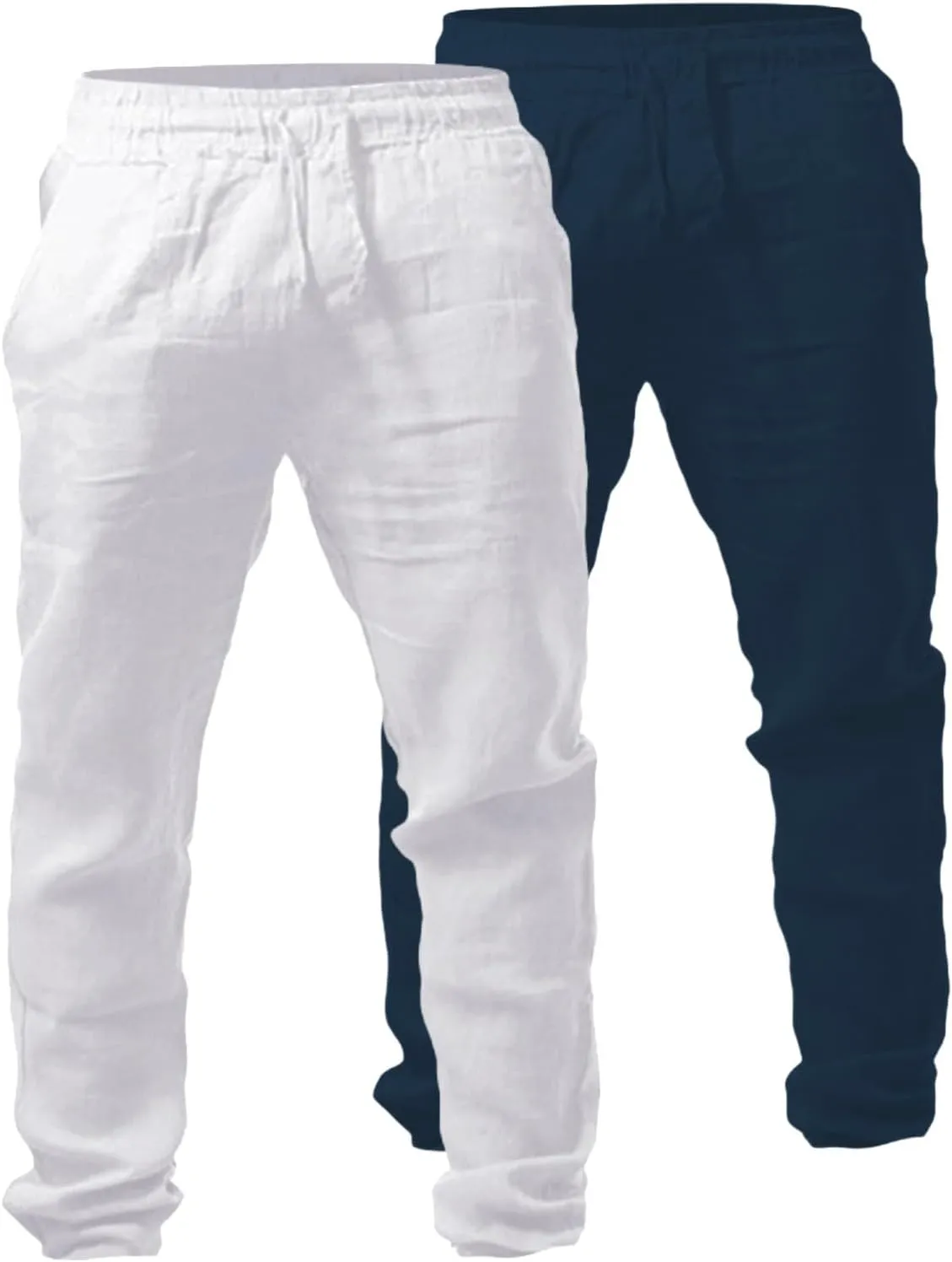 Men's 2 Pack Linen Pants Summer Casual Beach Pants Lightweight Vacation Slacks Elastic Waist Yoga Lounge Trousers