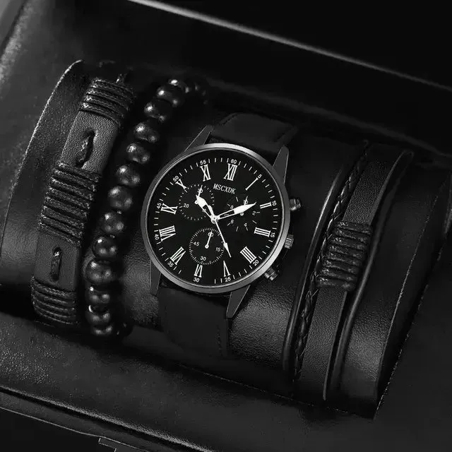 Men's Business Leather Watch Set
