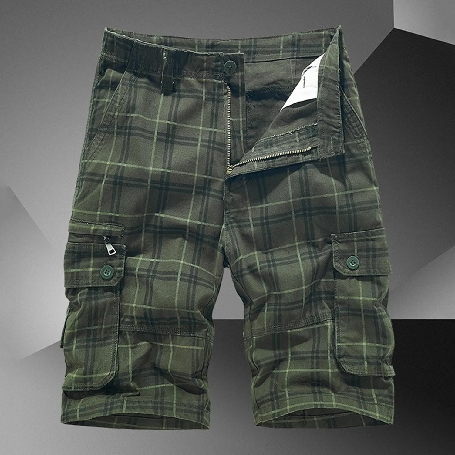 Men's Camo Summer Cargo Shorts Casual Fashion Elastic Waist Button Summer Outdoor Shorts Slim Fit Tactical Work Pants