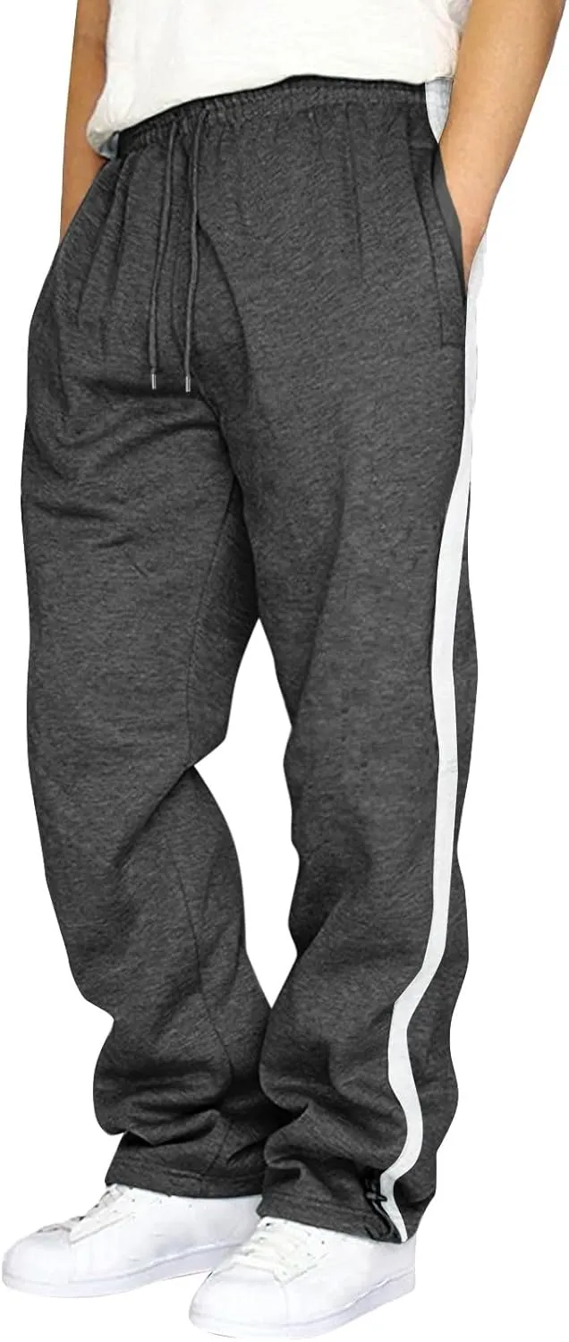 Mens Cargo Fleece Sweatpants Open Bottom Casual Joggers Loose Fit Athletic Pants for Men with Pockets