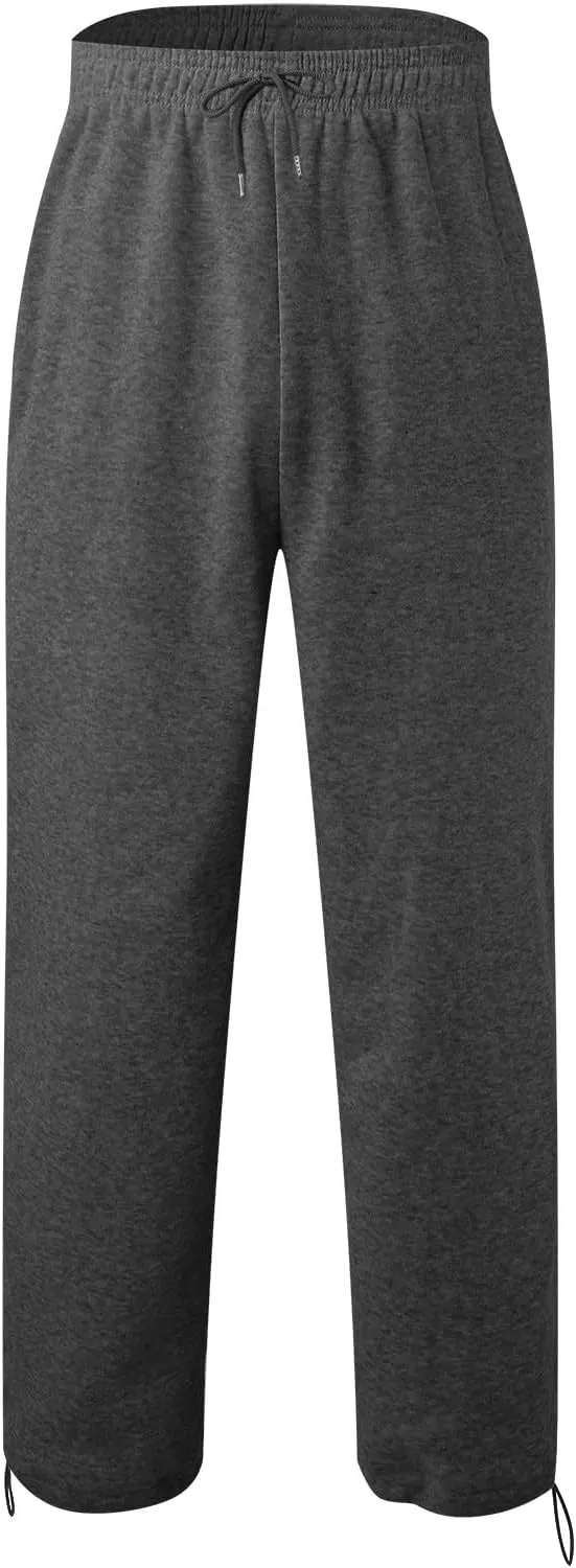 Mens Cargo Fleece Sweatpants Open Bottom Casual Joggers Loose Fit Athletic Pants for Men with Pockets