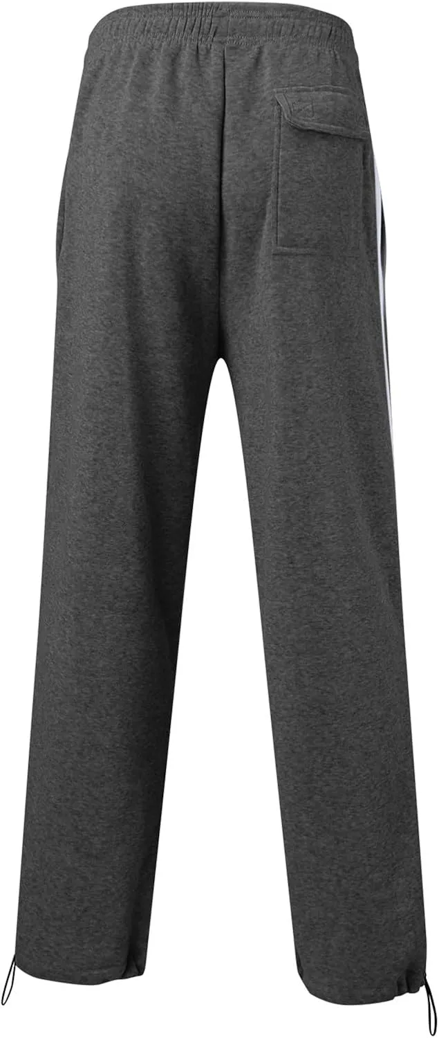 Mens Cargo Fleece Sweatpants Open Bottom Casual Joggers Loose Fit Athletic Pants for Men with Pockets