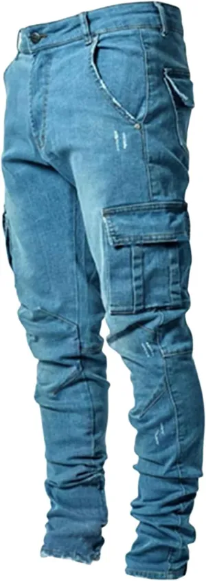 Mens Cargo Jeans Pants Vintage Tactical Shiny Jeans Slim Fit Outdoor Pants Men Casual Streetwear Fashion Denim Pant