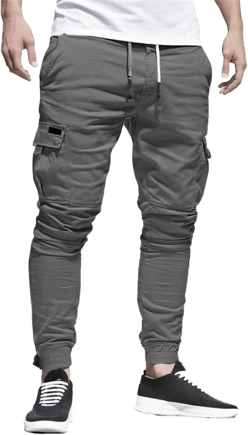 Men's Casual Joggers Cotton Pants Drawstring Hiking Pants Outdoor Twill Track Sweatpants with Pockets for Men