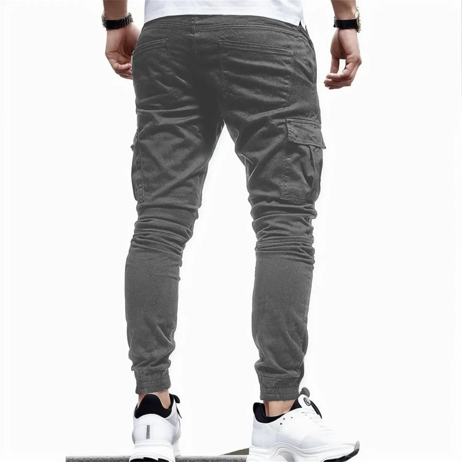 Men's Casual Joggers Cotton Pants Drawstring Hiking Pants Outdoor Twill Track Sweatpants with Pockets for Men