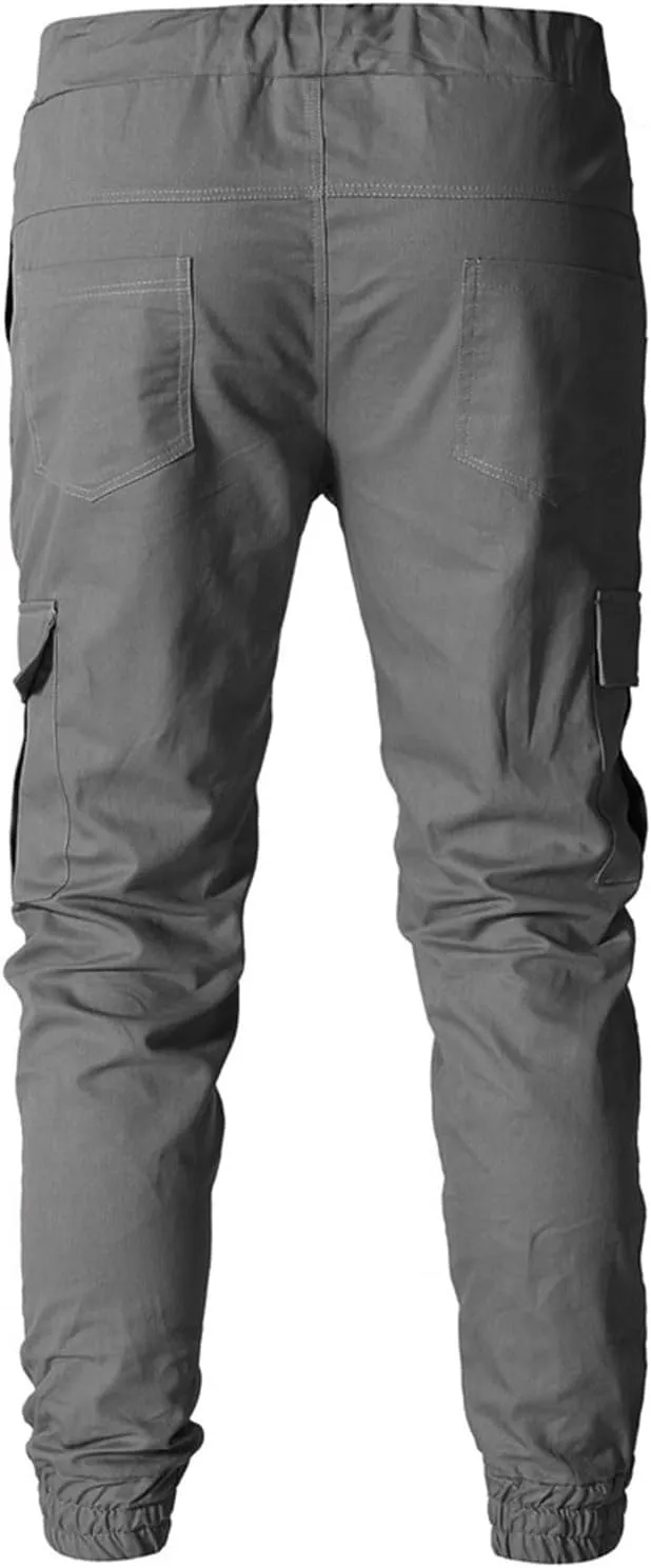 Men's Casual Joggers Cotton Pants Drawstring Hiking Pants Outdoor Twill Track Sweatpants with Pockets for Men