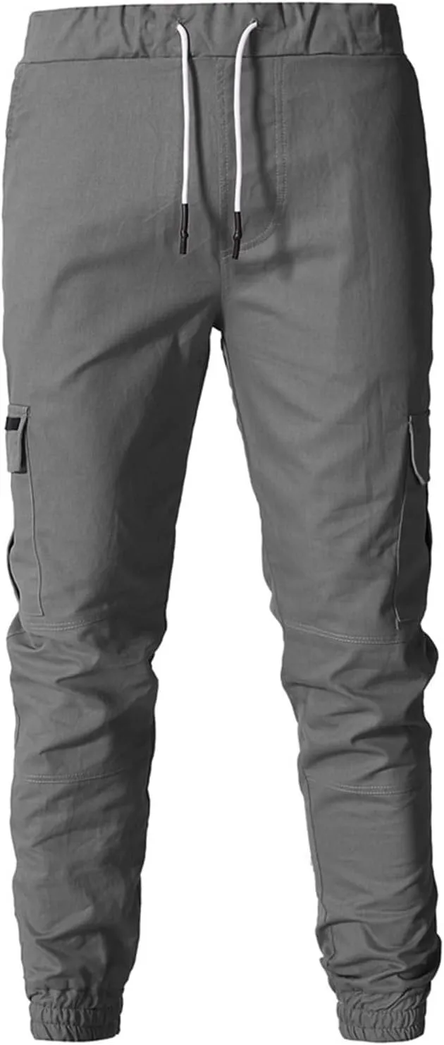 Men's Casual Joggers Cotton Pants Drawstring Hiking Pants Outdoor Twill Track Sweatpants with Pockets for Men