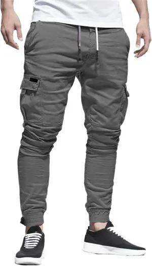 Men's Casual Joggers Cotton Pants Drawstring Hiking Pants Outdoor Twill Track Sweatpants with Pockets for Men