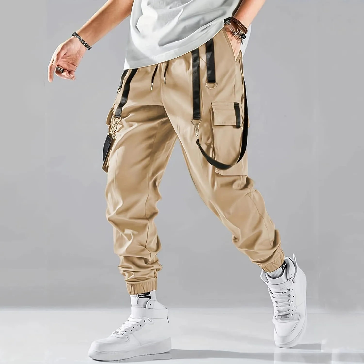 Men's Casual Joggers Pants Cotton Drawstring Chino Cargo Pants Hiking Outdoor Twill Track Jogging Sweatpants Men Active Pants