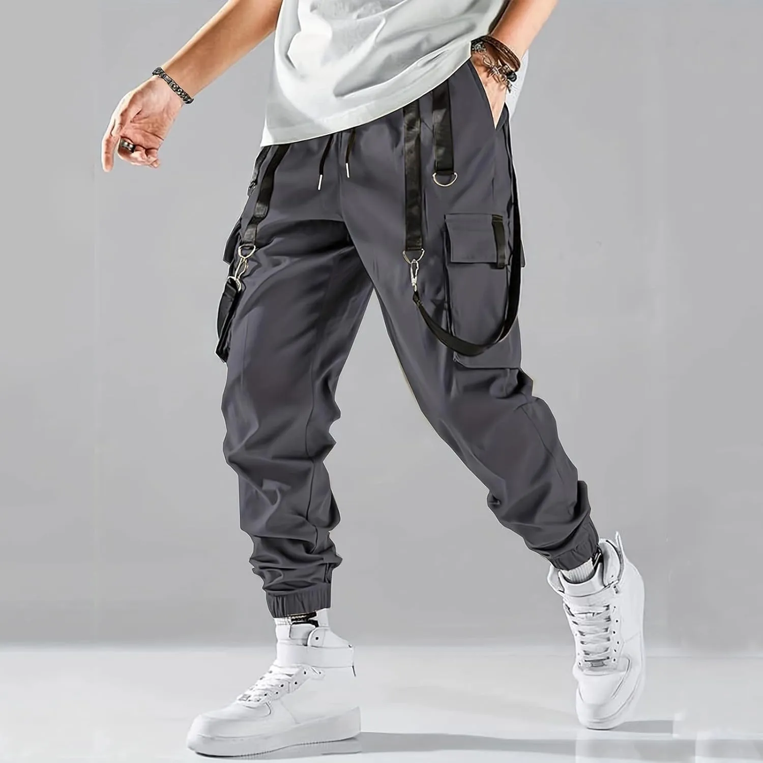 Men's Casual Joggers Pants Cotton Drawstring Chino Cargo Pants Hiking Outdoor Twill Track Jogging Sweatpants Men Active Pants