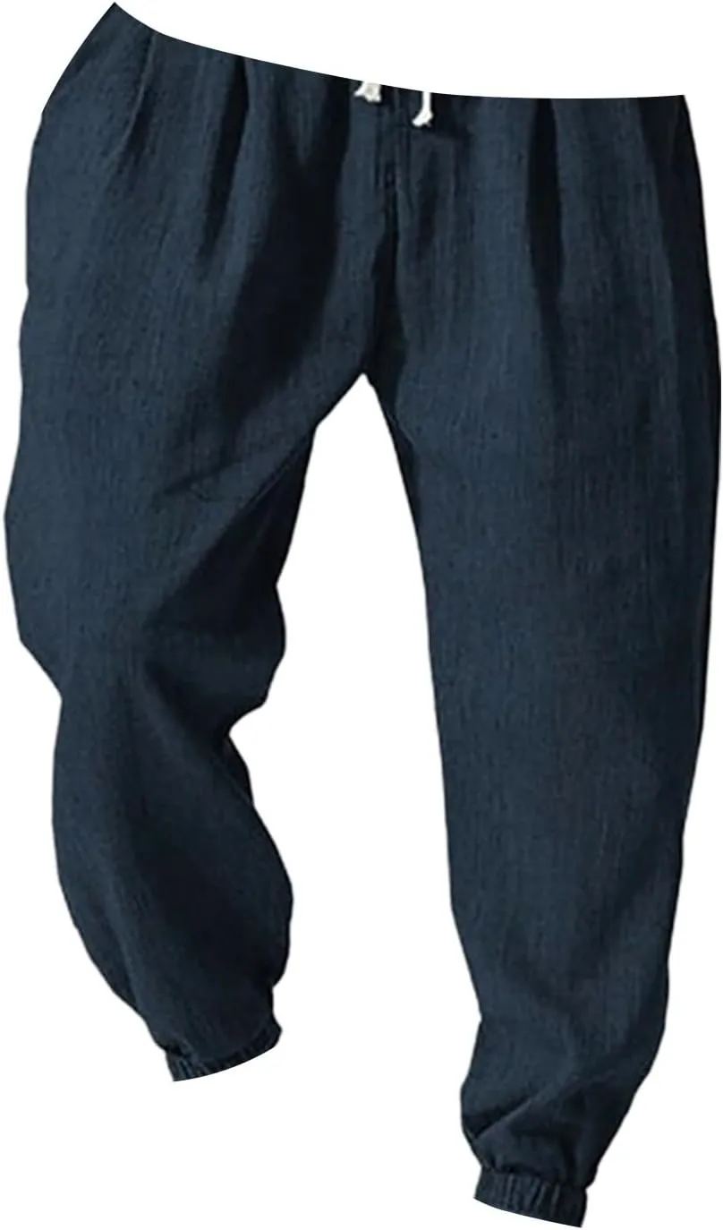 Mens Casual Pants 2025 Comfy Summer Cotton Straight-Leg Pant Basic Comfort Outdoor Big and Tall Solid Color Outfits