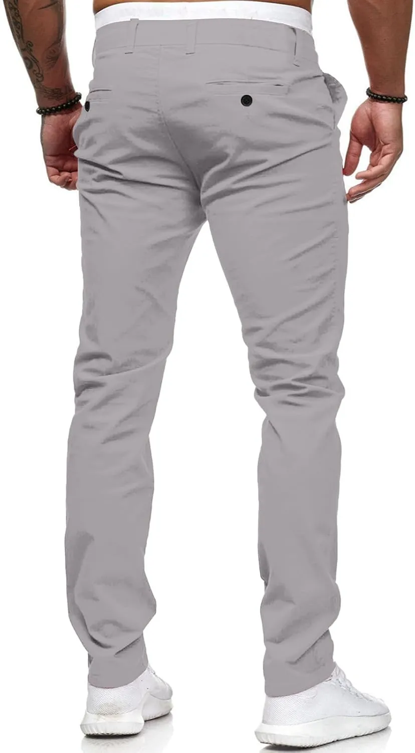 Men's Chino Pants Casual Stretch Waist Tapered Trousers with Pockets Loose Fit Joggers Pockets Tapered Sweatpants